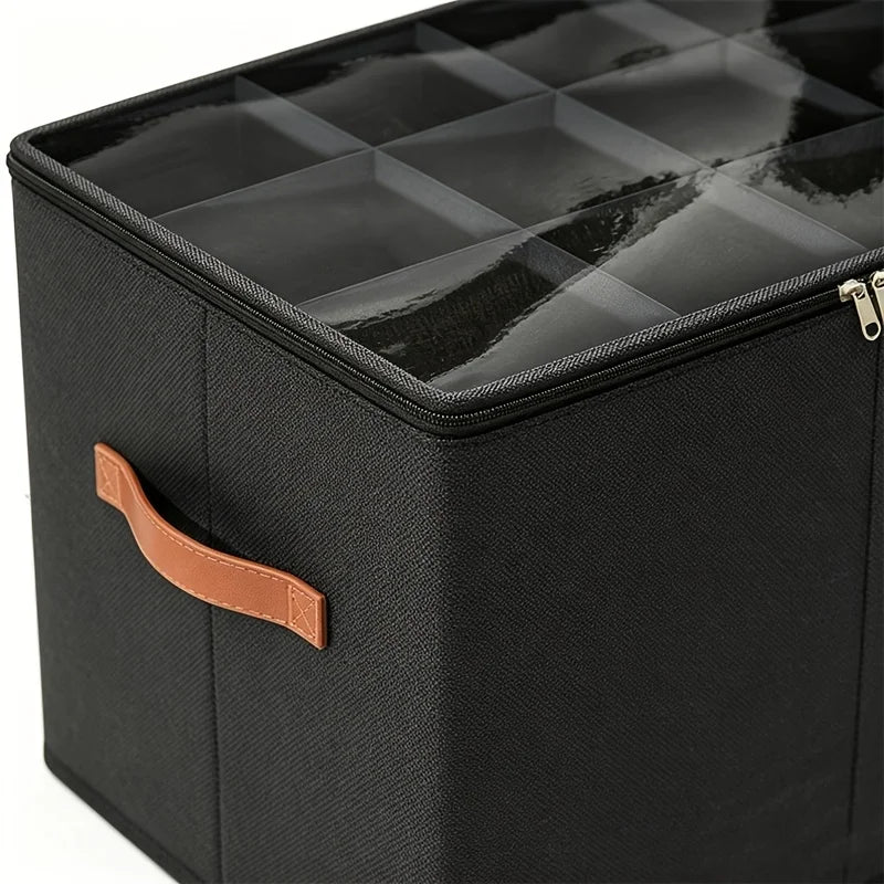 1pc Foldable Shoe Storage Organizer with Clear Window, 12-Grid Shoe Box with Handle,Space-Saving Closet Shoe Container,Organizer Oasis Select