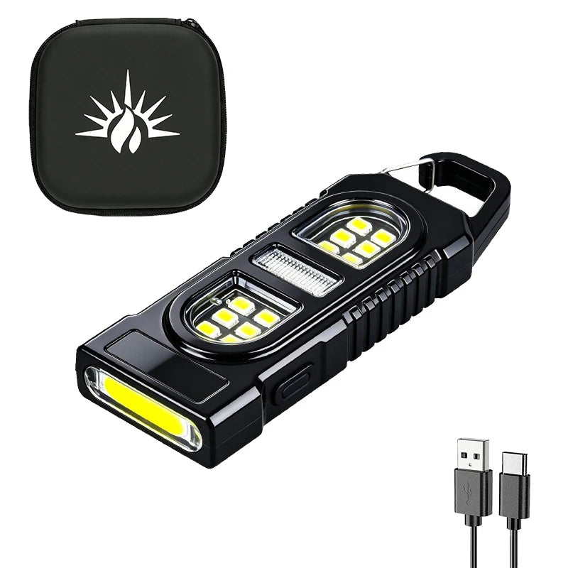 Powerful Mini COB LED Keychain Flashlight USB C Rechargeable Hanging Work Light Waterproof Keyring Camping Walking Pocket Lamp Oasis Select 1PC-Box