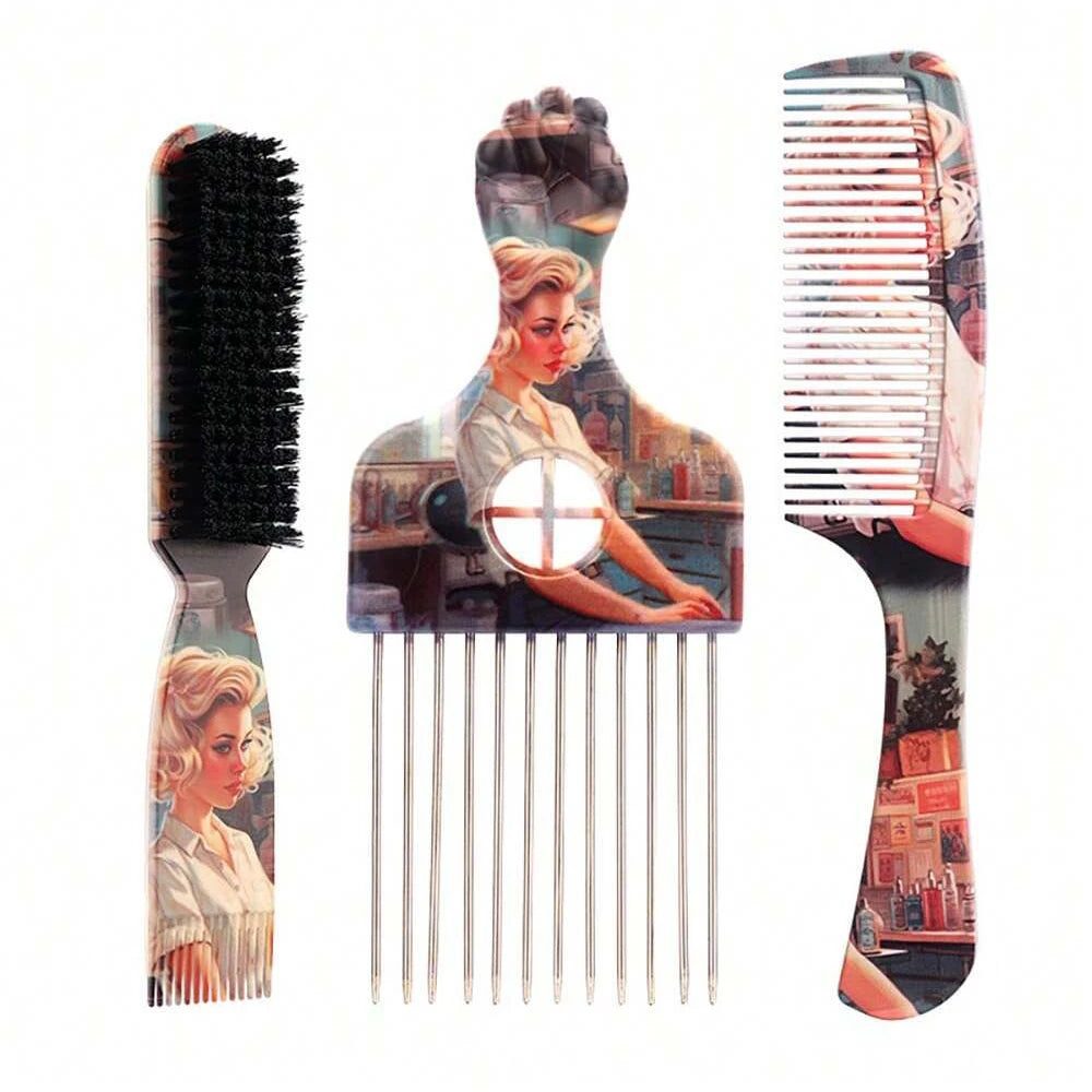 3-Piece Retro Men's Hair Styling Set – Pomade Brush & Pin Comb Hair Styling Set Oasis Select SS30