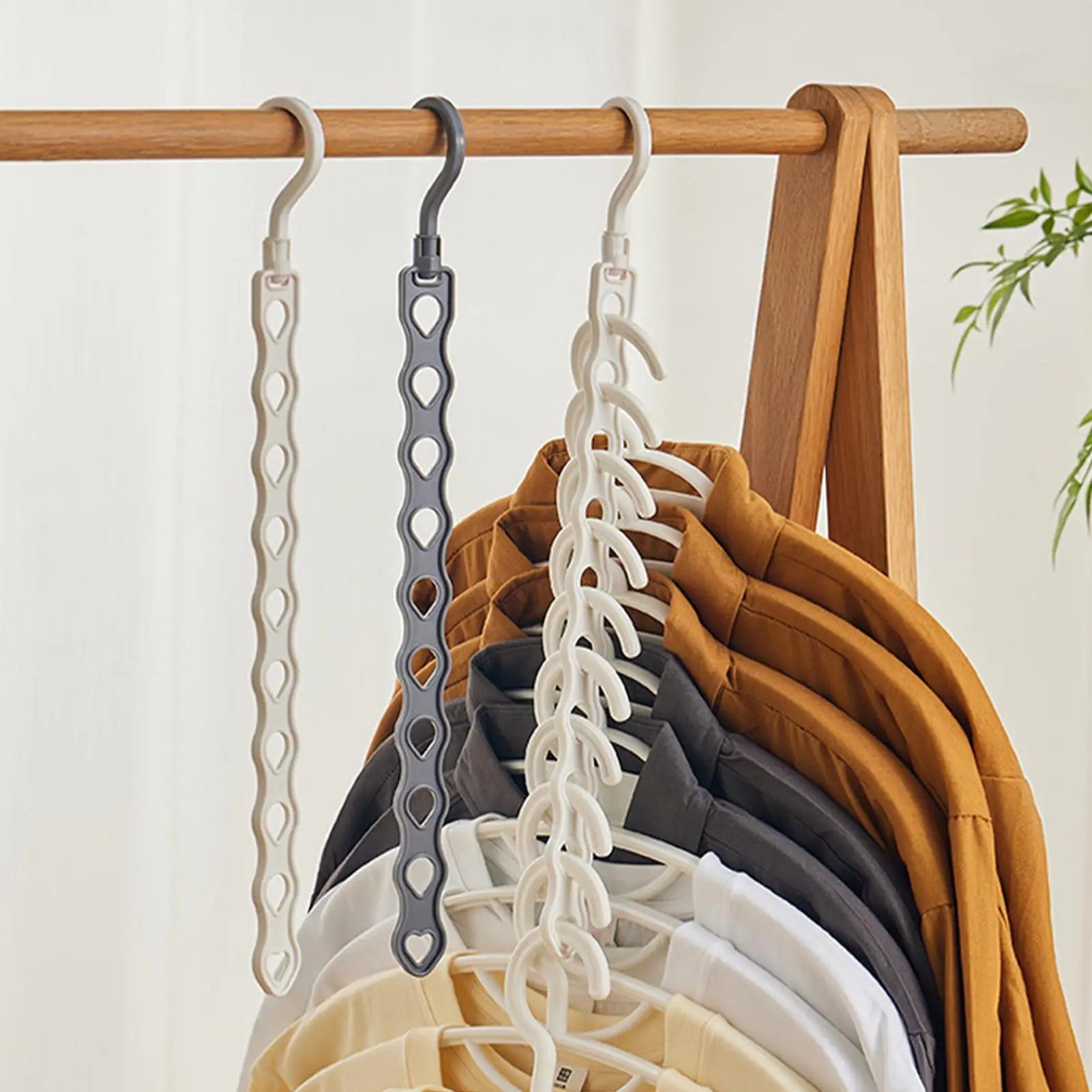 10-hole Space Saving Hanger Clothes Storage Rack Plastic Hanger Multi-function Folding Hanger Wardrobe Drying Clothes Oasis Select