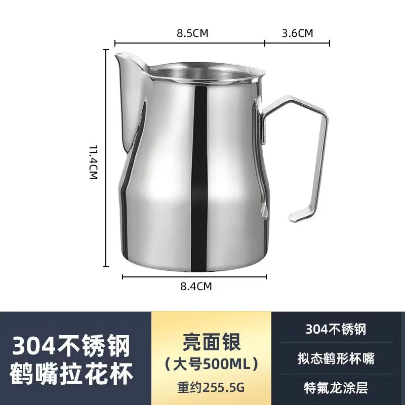 350/500ml Milk Frothing Pitcher Steaming Pitchers Professional Milk Foam Jug Latte Art Making Tools Home Barista Accessories Oasis Select Silver-500ML