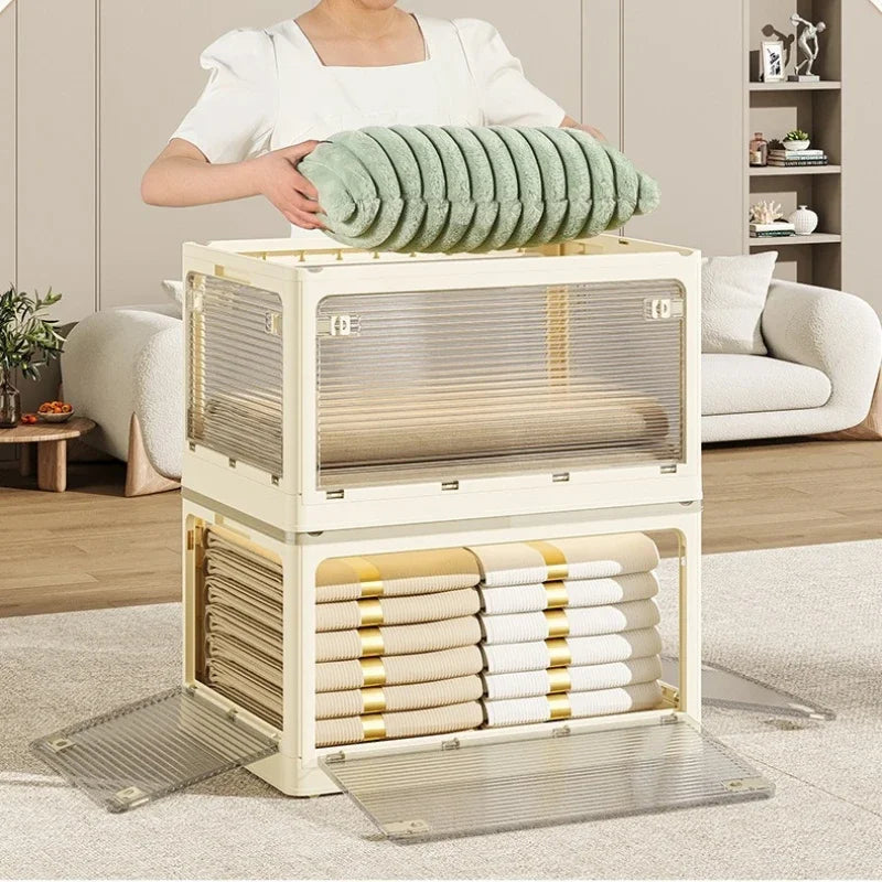Cream wind folding storage box Bedroom multi-functional storage box Free stacking Large capacity transparent visual storage box Oasis Select