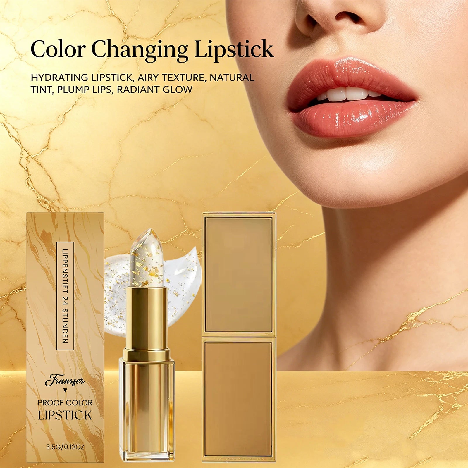 Golden Foil Color Changing Lipstick,Moisturizing and Smoothing Tinted Lip Care Radiant Lip Glow, For All-Day Comfort Oasis Select
