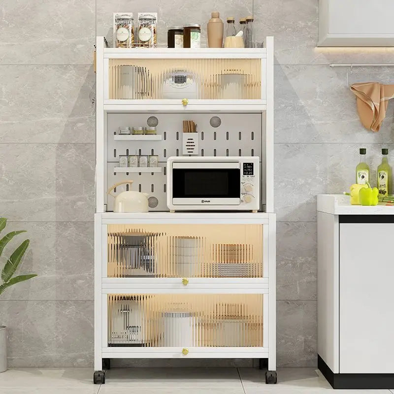 Kitchen Locker Carbon Steel Shelf with Door Household Side Cabinet Microwave Oven Storage Cabinet Cross-border Oasis Select