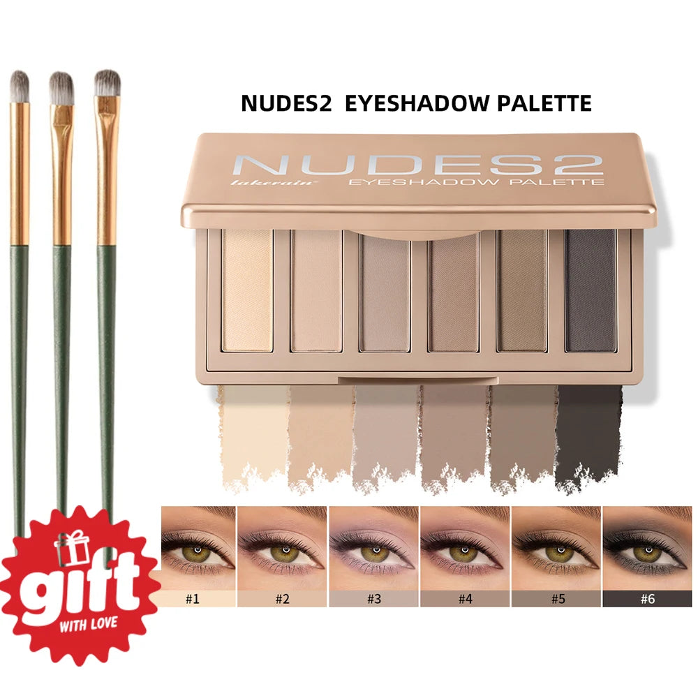 Lakerain 6-Color Matte Nude Eyeshadow Palette – Waterproof