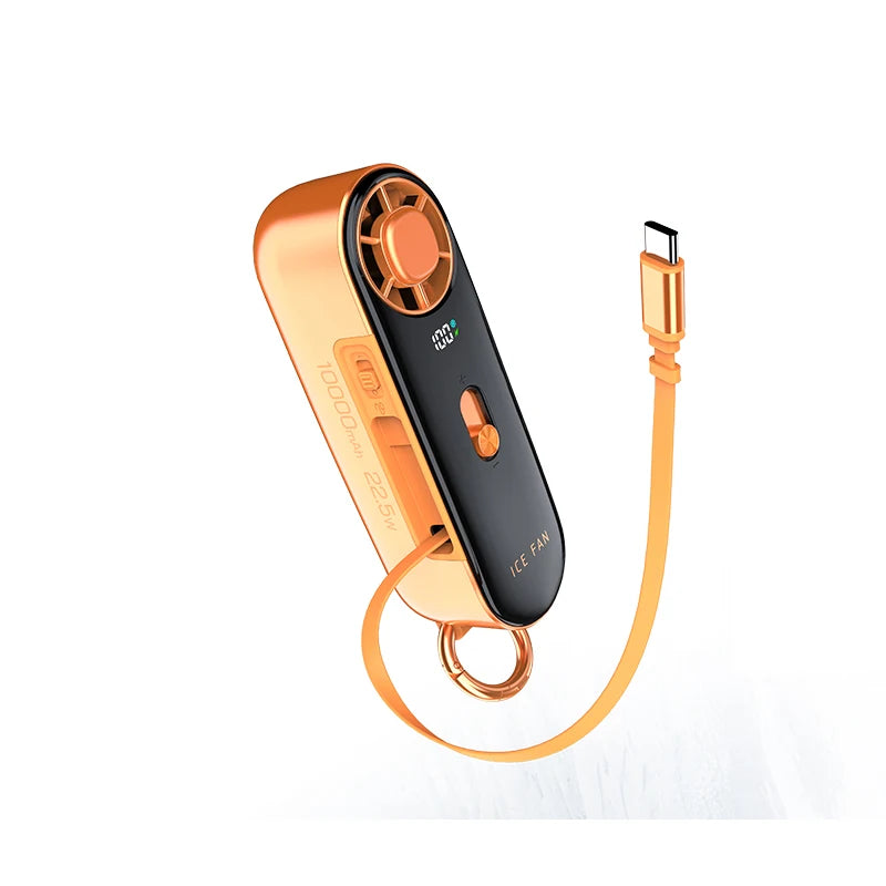 Ice Cannon Semiconductor Cooling Handheld Fan 100 Speed Adjustable 10000mAh Rechargeable Power Bank LED Display Portable Fan Oasis Select orange