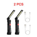 COB LED Folding Flashlight Portable Magnetic Work Light Lantern USB Rechargeable Emergency Repair Camping Torch Lamp With Hook Oasis Select W52(Long 2pcs)