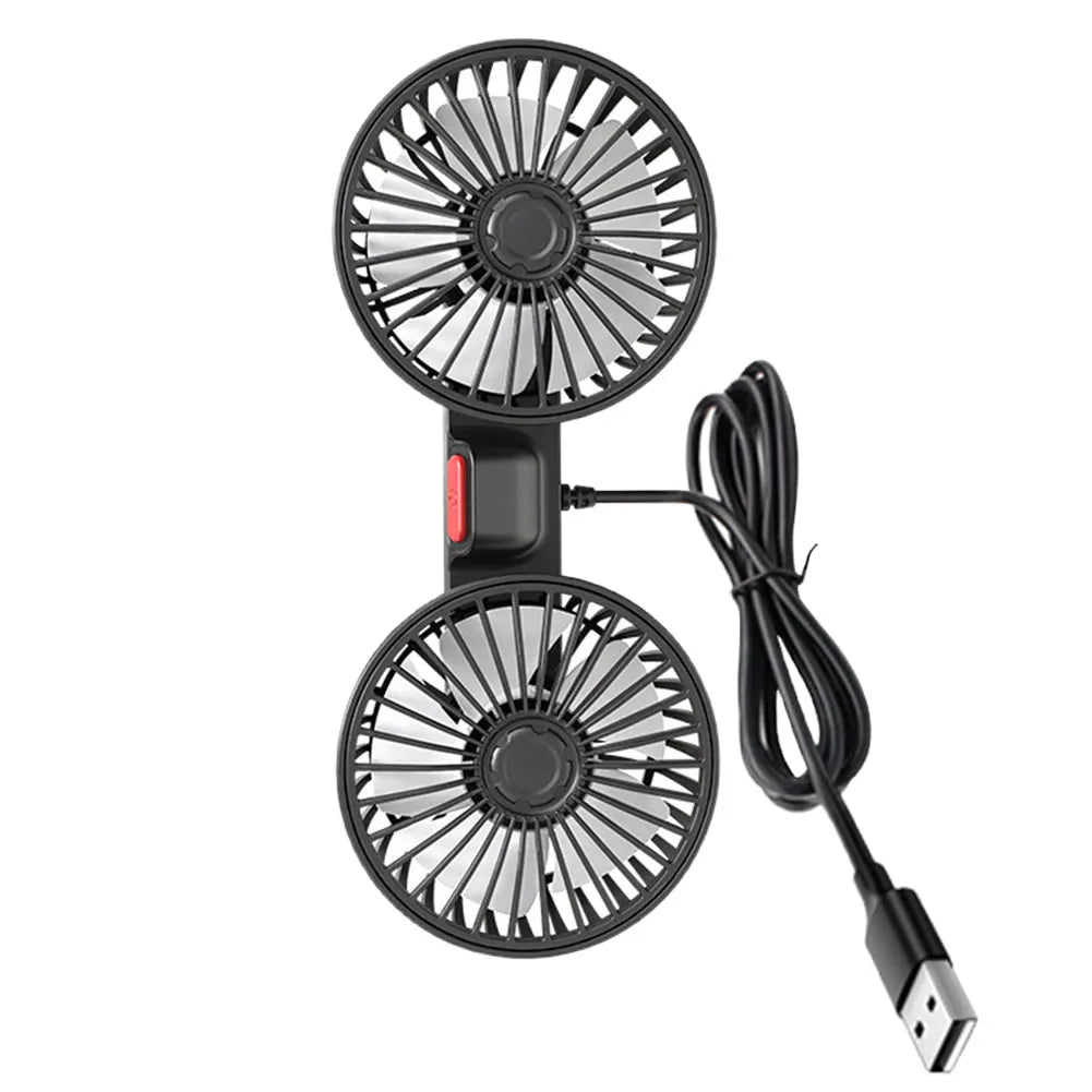 USB 5V Auto Cooler Fan Dual Head Vehicle Mounted Fan 360 Degree Rotation Adjustable 3 Speeds Car Electrical Appliances Oasis Select