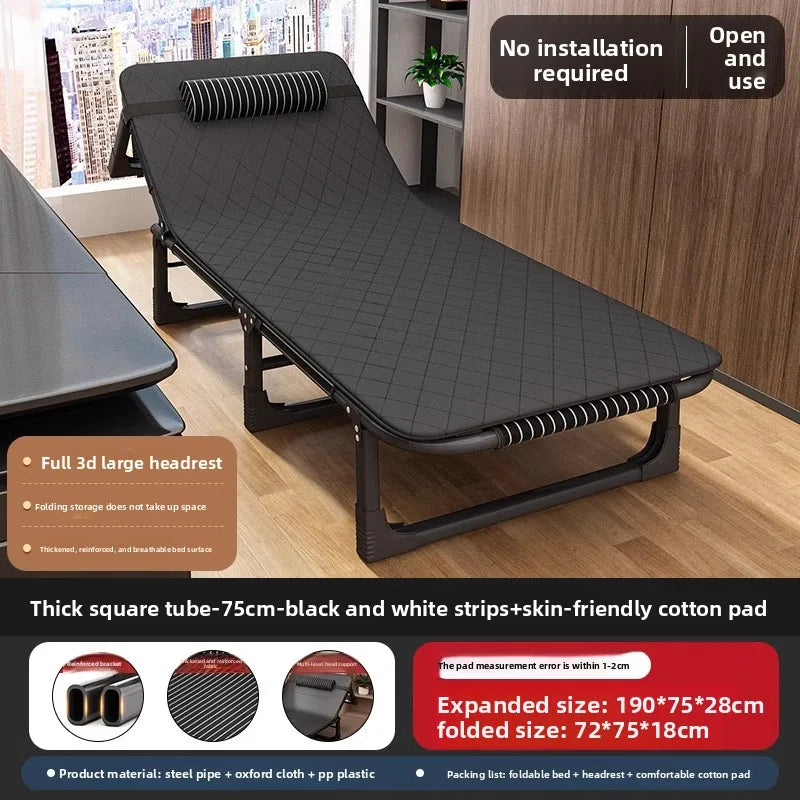 Folding bed single household simple lunch break office adult march outdoor small bed escort recliner sturdy and durable Oasis Select 75-190 Black Strip-B