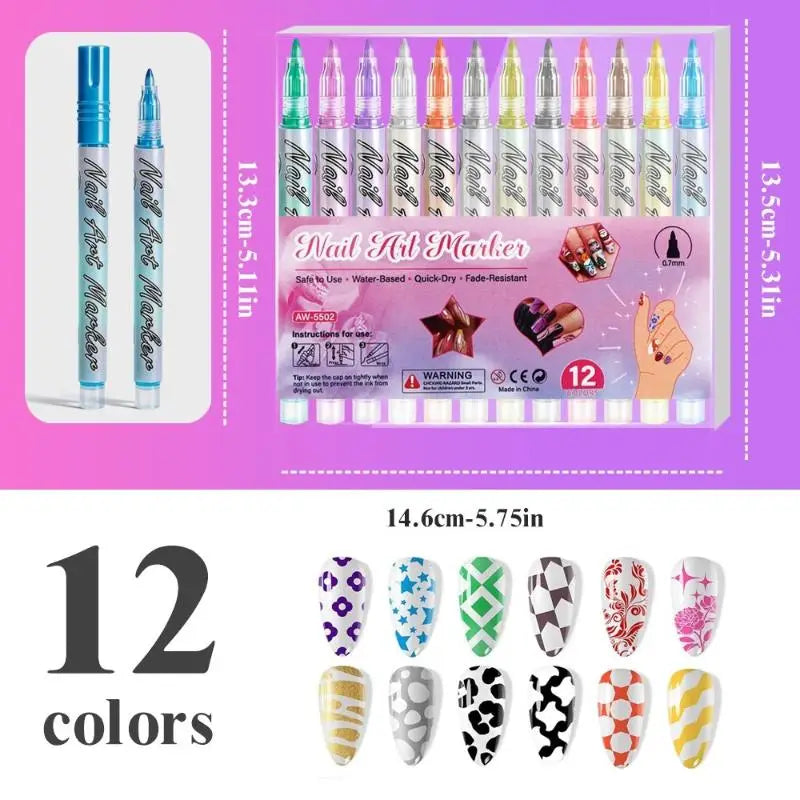 1/12Pc DIY Colorful Nail Art Graffiti Pen Nail DIY Quick-drying Dot Flowers Liner Pen 3D Effect Nail Art Graffiti Pen Nail Tools Oasis Select A1