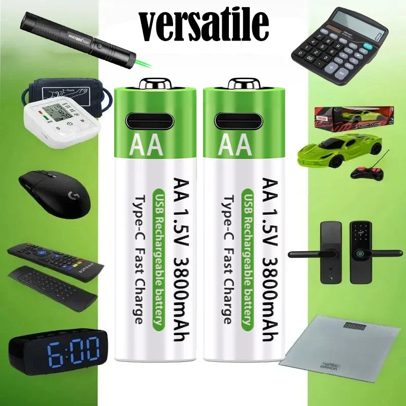 2026 Hot Li-ion AA Rechargeable Batteries USB Lithium-ion 3800mAh 1.5V AA Rechargeable Batteries+ Data Cable and Storage Box Oasis Select