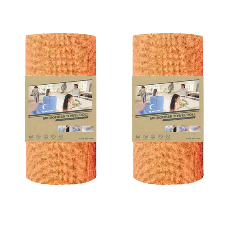 4M Reusable Kitchen Dish Cloth Roll Washable Cleaning Wipes Paper Towel Alternative Absorbent Rag for Living Room Bedroom Oasis Select 2 rolls Orange