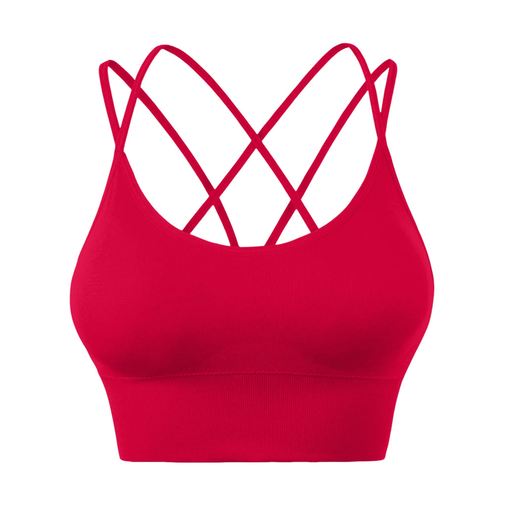 Wirefree Sports Bra Women's Sexy Back Shockproof Fitness Crisscross Brassiere Training Sports Running Yoga Tank Tops Sportswear Oasis Select Wine 42