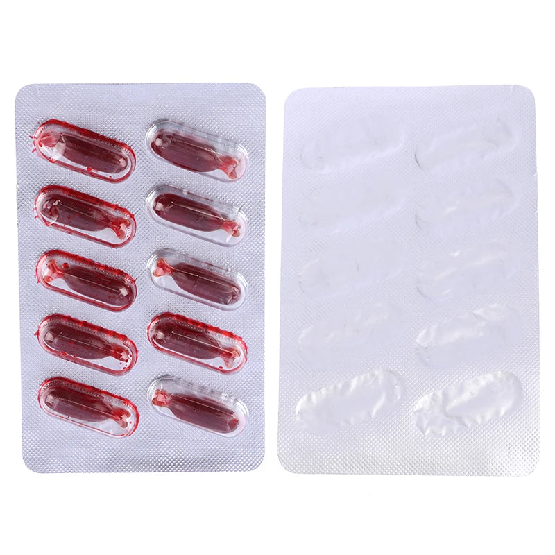 10Pcs Halloween Fake Blood Capsule Halloween April Fools Day Party Prank Blood Spitting Prop Funny Scary Vampire Supplies Oasis Select