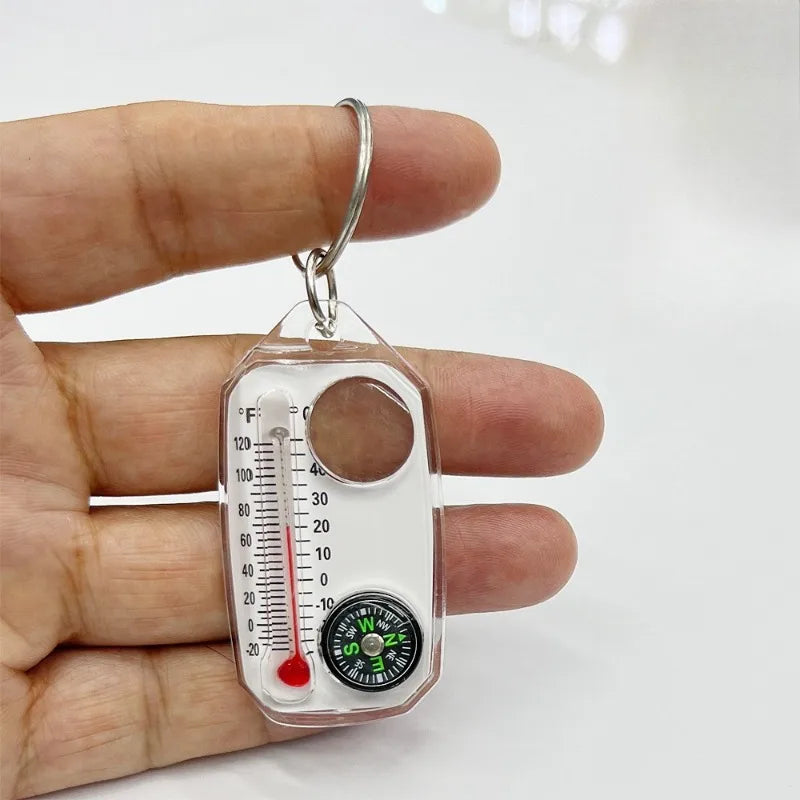 3 in 1 Keychain Compass Portable Mini Keychain Outdoor Thermometer Magnifying Glass Compass Camping Essentials Survival Tools, Oasis Select