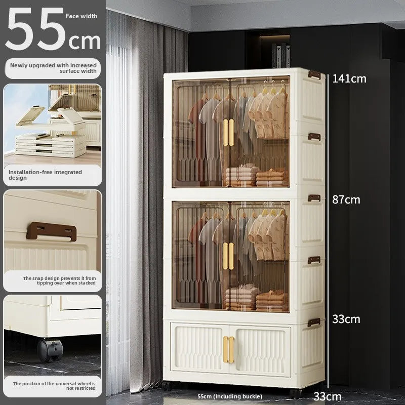 55-85 Children's simple wardrobe, clothes storage cabinet, multi-layer installation-free household snack locker, foldable Oasis Select 55CM F
