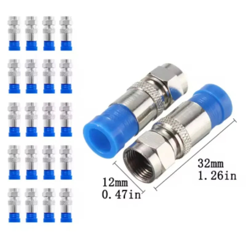 10/20pcs RG6 Compression Connectors RG6 F Type Connector Coax Coaxial Compression Fitting Waterproof Connection Blue Oasis Select