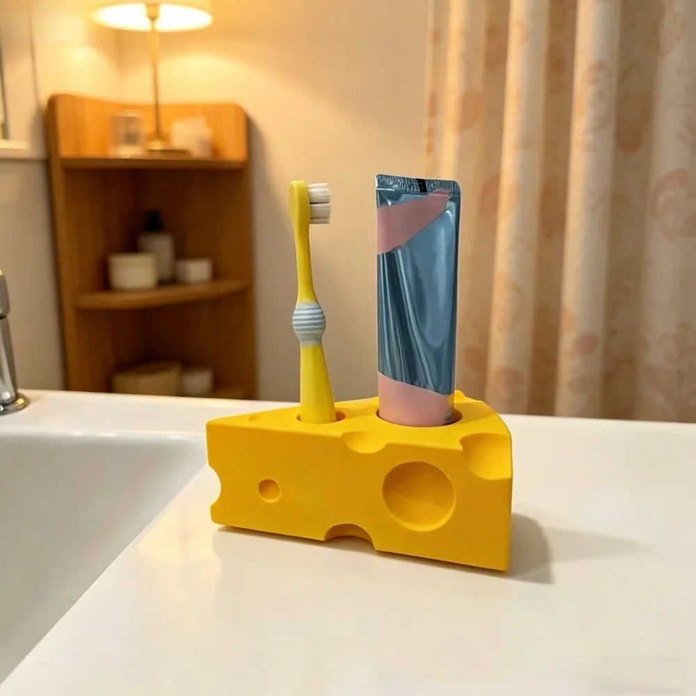 Cartoon Cheese Toothbrush Holder Bathroom Organizer Creative Toothbrush Stand Practical Home Decor Christmas Halloween Present Oasis Select