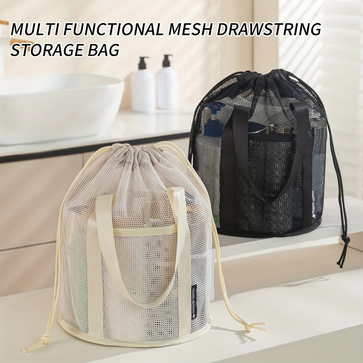 Large-capacity Drawstring Mesh Beach Bag Storage Pouch, Can Be Worn As A Shoulder Bag or Carried By Hand Oasis Select