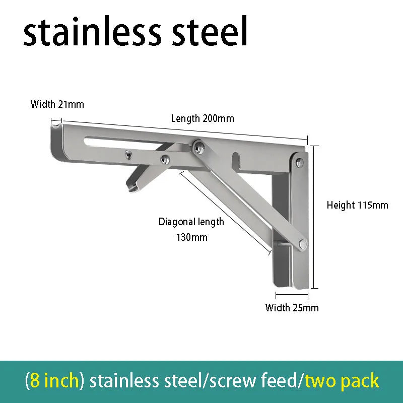 2PCS Thickened stainless steel folding bracket triangular bracket right angle holder wall shelf layer board bracket Oasis Select Stainless-8inch 2pcs