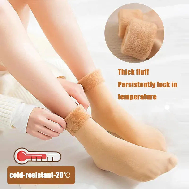 1/2/3/4Pairs Thermal Winter Thicken Plush Socks Women Solid Color Velvet Floor Socks Girls Fleece Lining Nylon Mid-Tube Stocking Oasis Select
