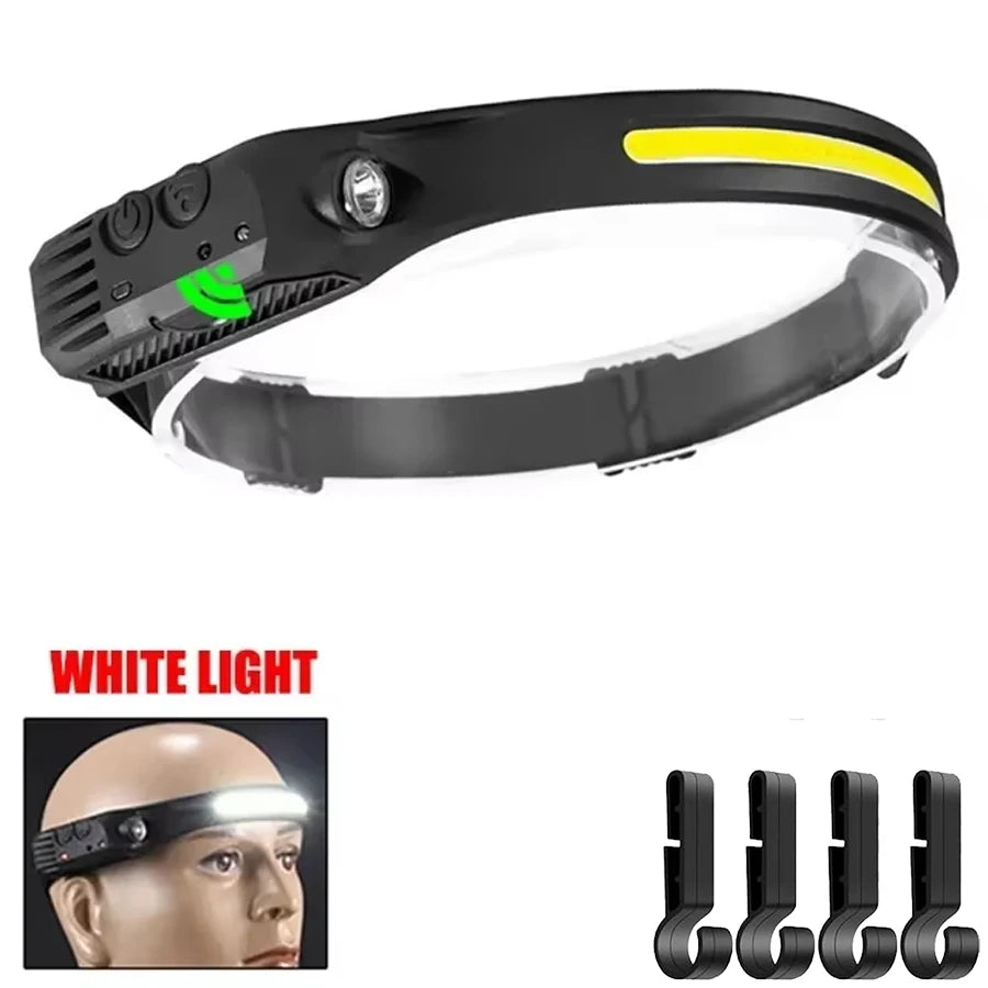 COB LED Headlamp Induction Head Lamp Built-in Battery USB Rechargeable Head Flashlight Outdoor Camping Fishing Sensor Headlight Oasis Select White light - clip