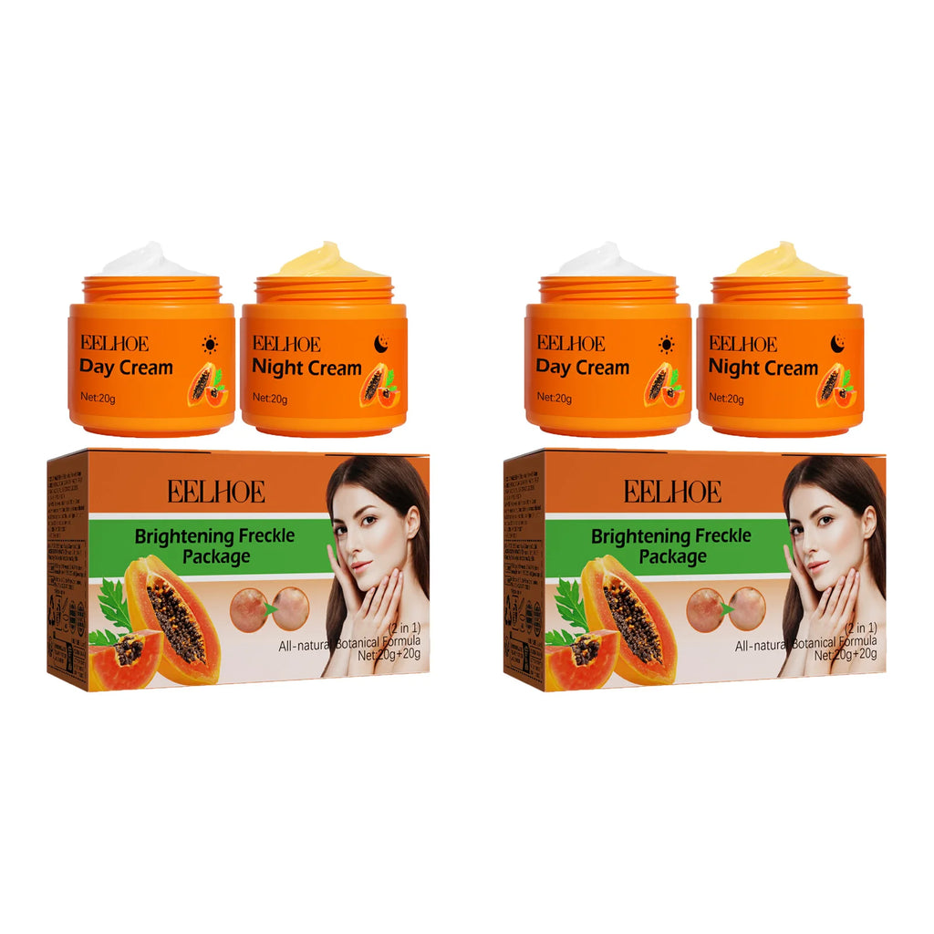 Papaya Brightening Freckle Face Cream Set Day Night Sun Spots Corrector Fade Pigment Brighten Skin Tone Day & Night Moisturizer Oasis Select 2 Sets