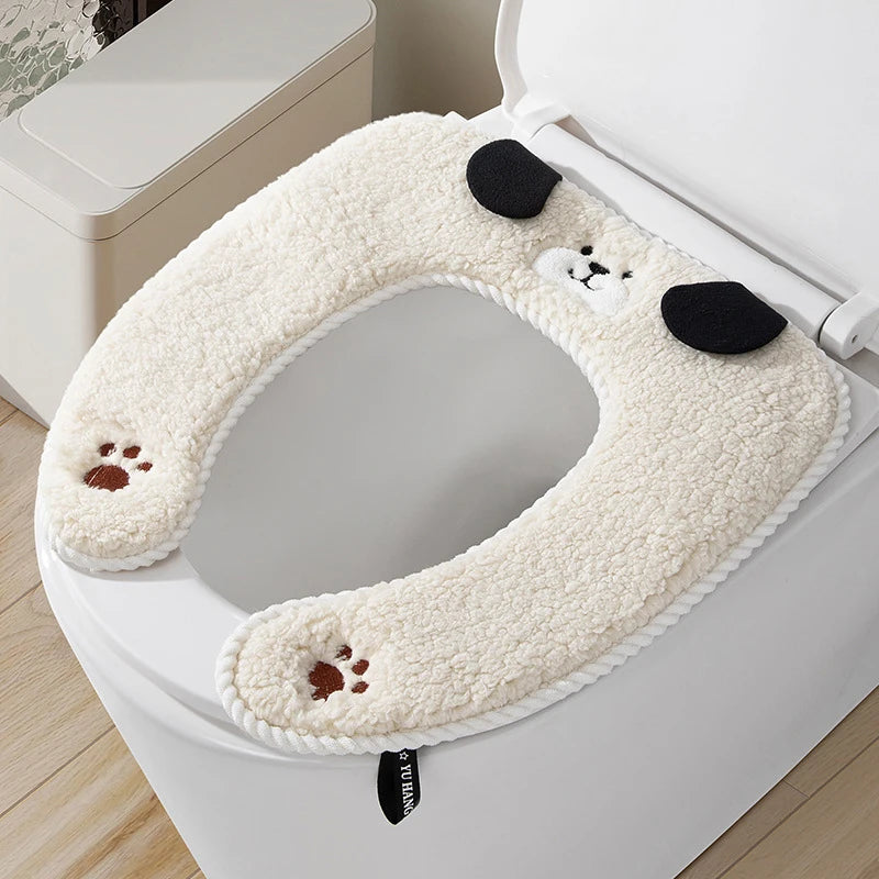 Thickened Plush Toilet Seat Cover – Warm Cushion for Bathroom