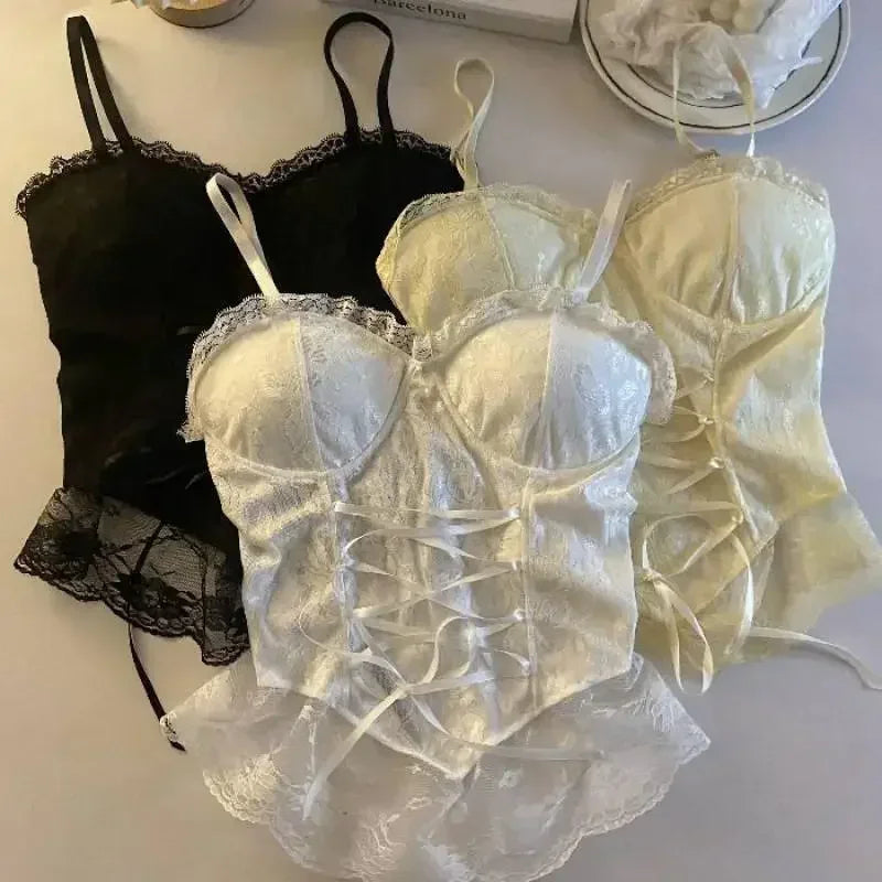 Clothes Blouses Sexy Crop Tops Women Corset Lace Bandage T-shirt Camisole Woman Sling Tank Top Fashion Sleeveless Waistcoat Oasis Select