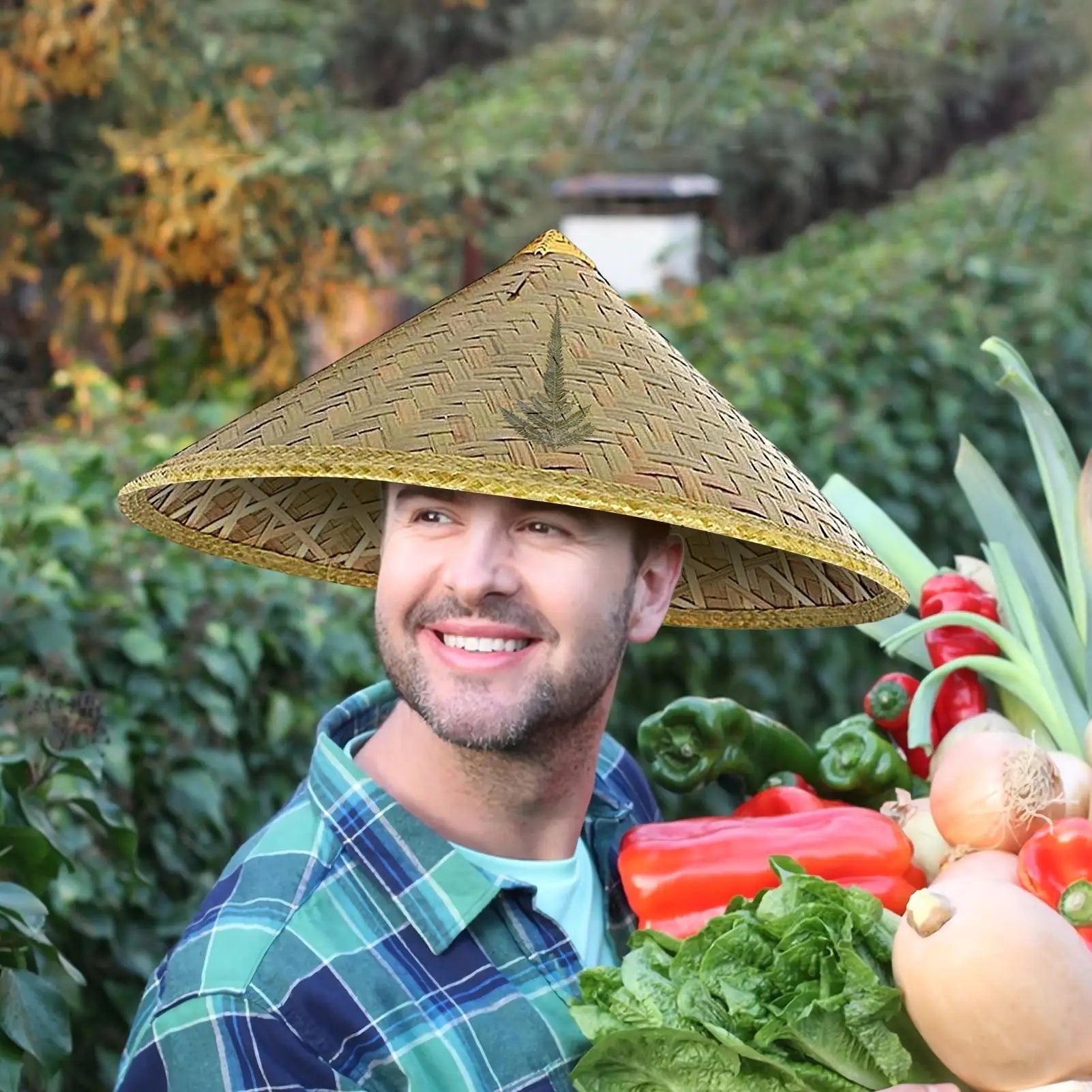 Chinese Straw Hat Handmade Rattan Hat Stylish Straw Hat with Adjustable Chin Strap for Fishing Gardening Camping Hiking Outdoors Oasis Select