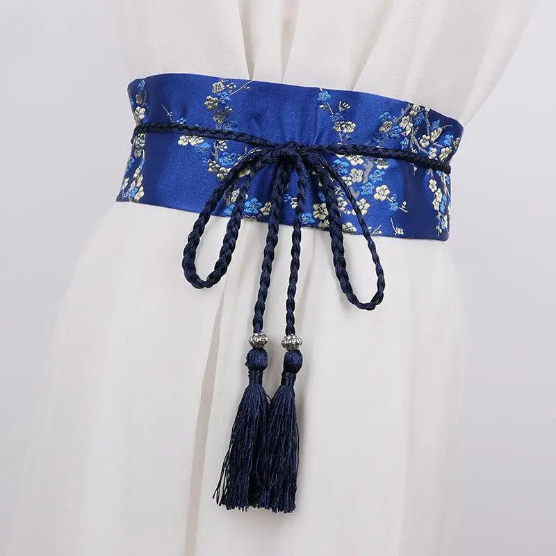 Vintage Floral Embroidered Waistband For Women Elegant Chinese Style Bow Tie Wrap Around Belt With Tassels For Dress Clothing Oasis Select