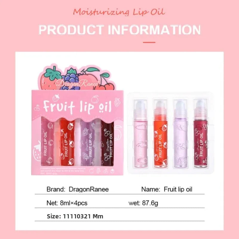 4 Pack Roller Ball Lip Oils Moisturizing Hydration Transparent Balm Nourishing Care Prevent Dry Lips Health Oasis Select