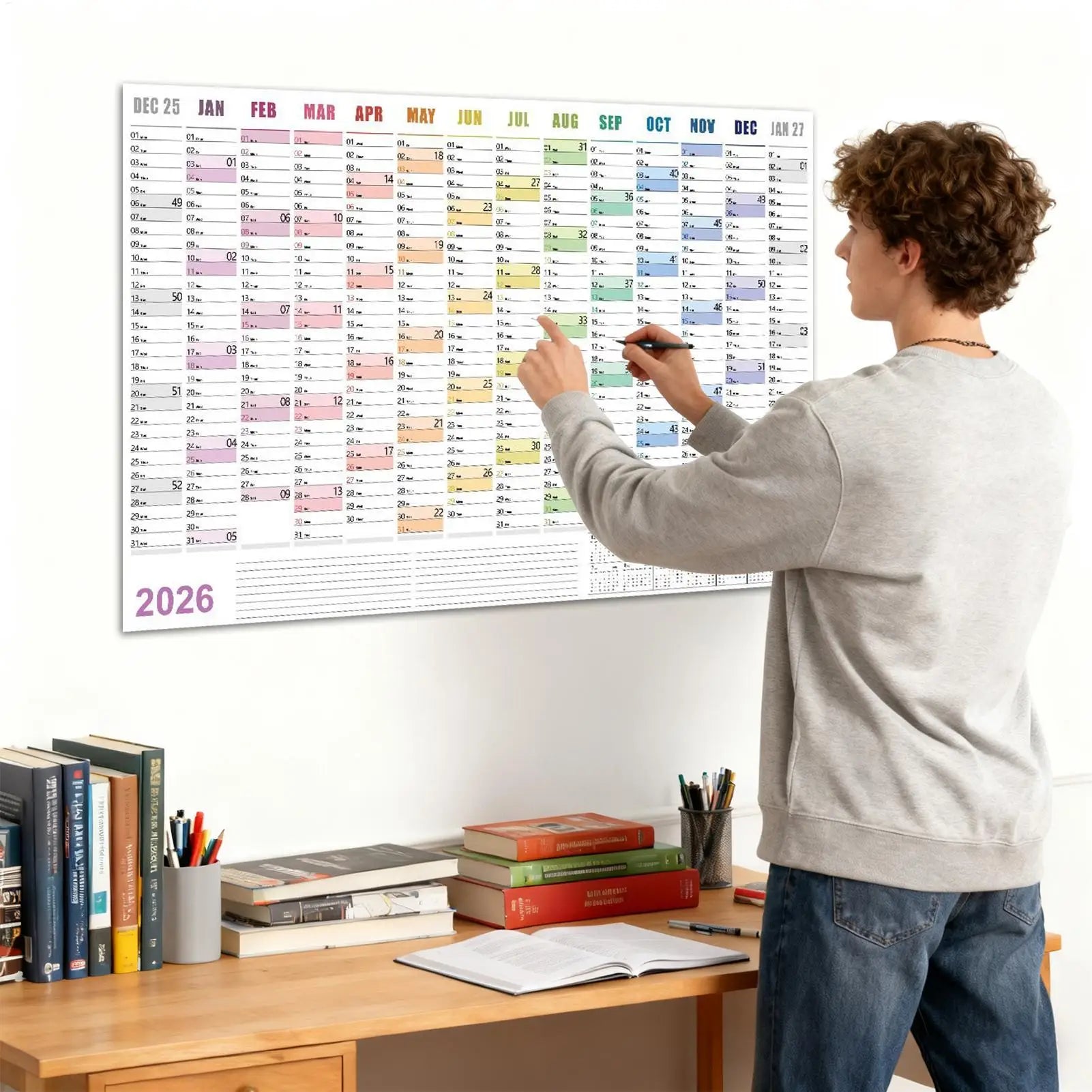 2026 Plan Calendar 29 X 20 Inch Large Notebook with Tip Labels And Sticker Wall Decor Planner for Mental Study School Task Home Oasis Select