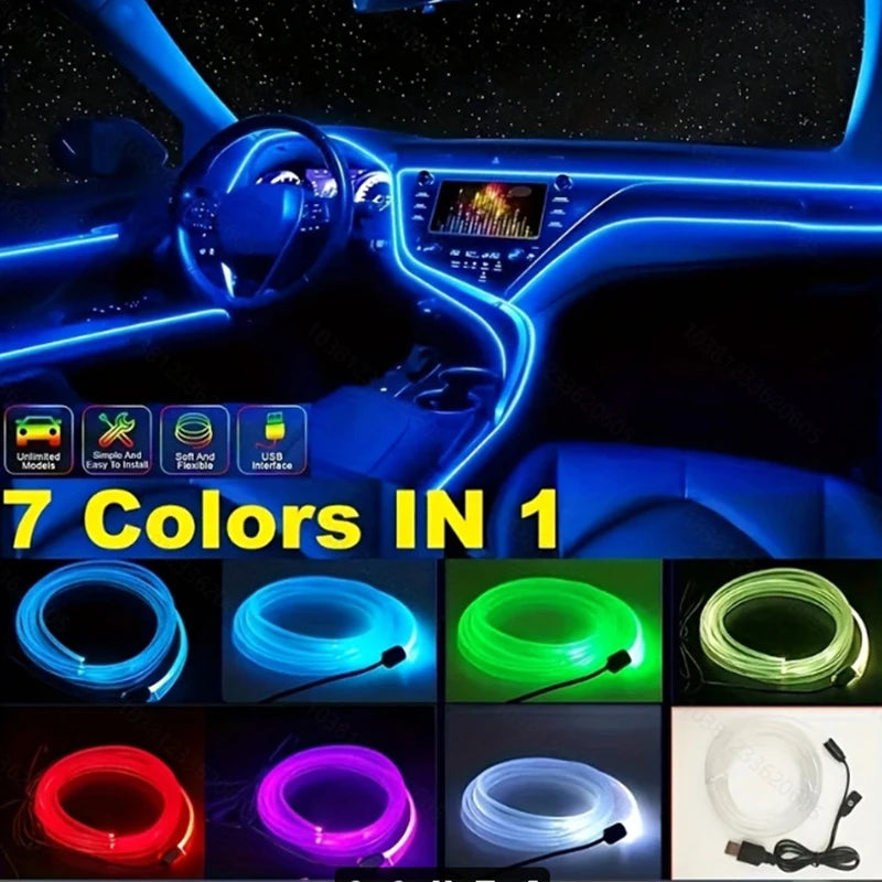 RGB Car Interior LED Light Strip Ambient Neon Invisible Light USB Fiber Optic Atmosphere Lamp Support Control Colorful Oasis Select