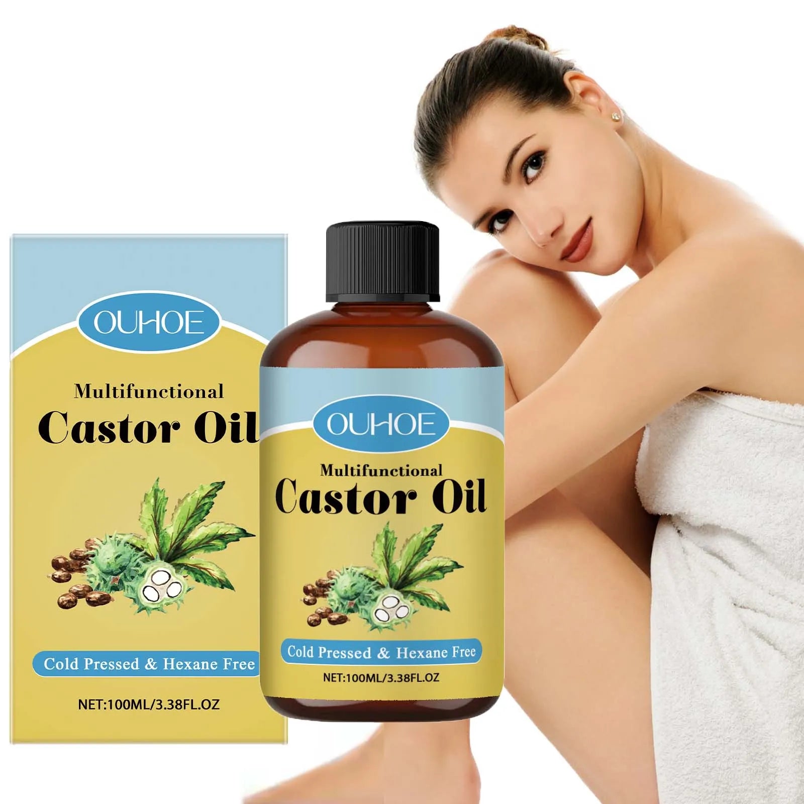 Organic Castor Oil Moisturizing Hair Eyelashes Eyebrows Emollient Relaxation Aromatherapy Brightening Body Massage Essential Oil Oasis Select