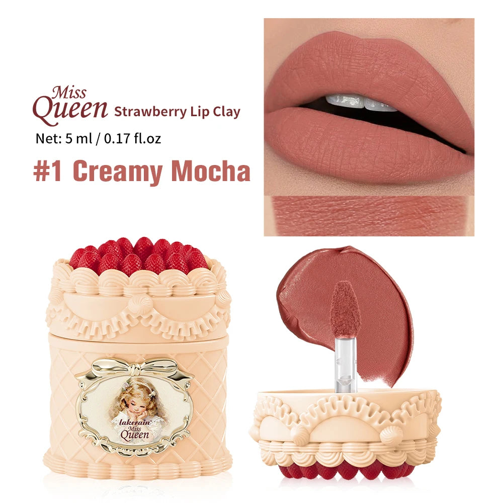 Flower Strawberry Cupid Cake Velvet Matte Lip Mud Long Lasting Waterproof Lipstick Cream Non Stick Cup Cosmetics for Women Oasis Select 1Creamy Mocha