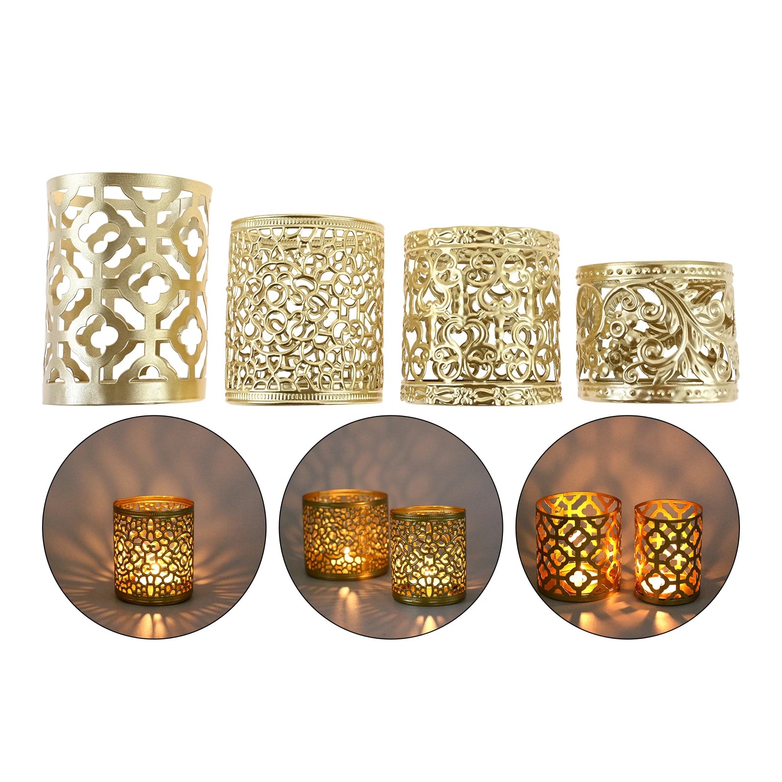 Fits for Decorating Candlelight Dinners or Weddings Create Romantic Atmosphere 1Pc Golden Geometric Hollow Iron Candle Holder Oasis Select