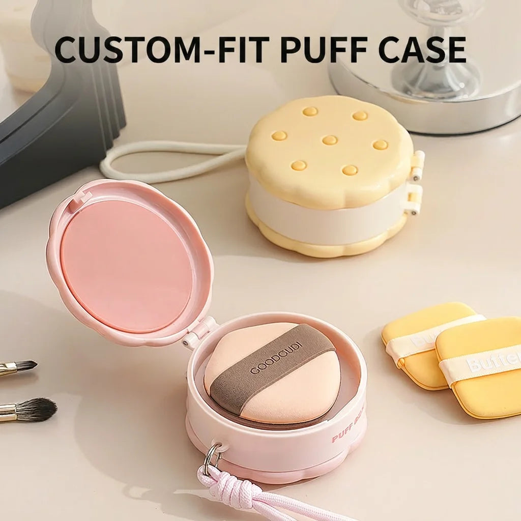 Cookie-Shaped 2-Layer Powder Puff Cosmetic Storage Box