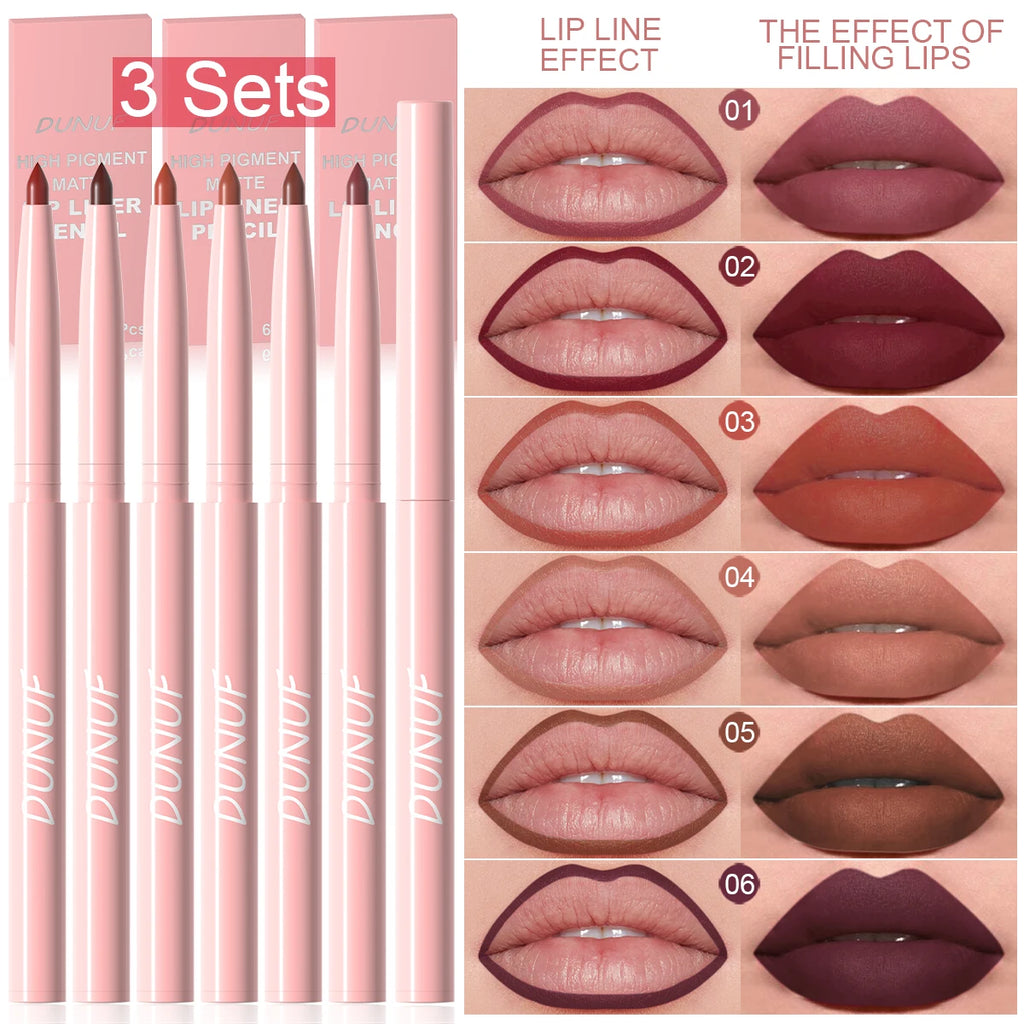 6pcs Lip Liner Pen Set Long-Lasting, Waterproof Sweatproof, Easy Coloring Non-fading Color Rendering Lip Gloss Set Beauty Makeup Oasis Select 3 Sets-01