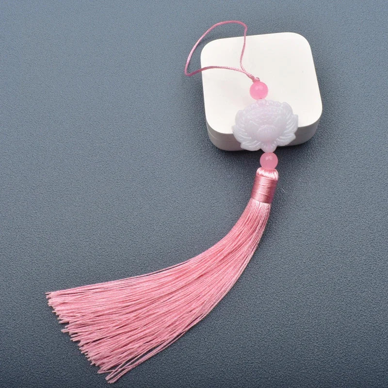 1 Pcs White jade lotus Fringe Trim Bookmark Silk Tassels Pendant DIY Sewing Curtains Accessories Clothes Bag Craft Supplies Oasis Select Pink 1 PCS