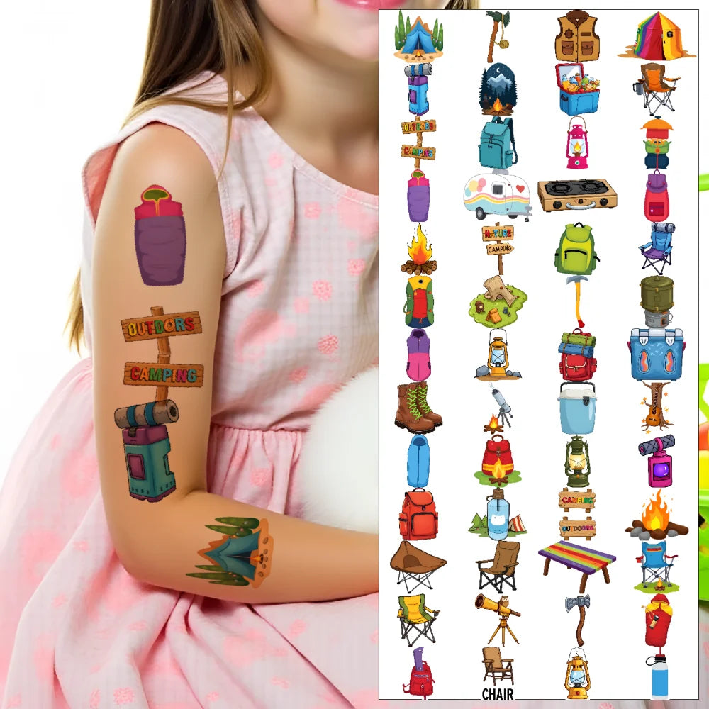 63pcs Camping Outdoor Temporary Tattoo Stickers for Kids & Boys Temporary Tattoo Stickers Oasis Select