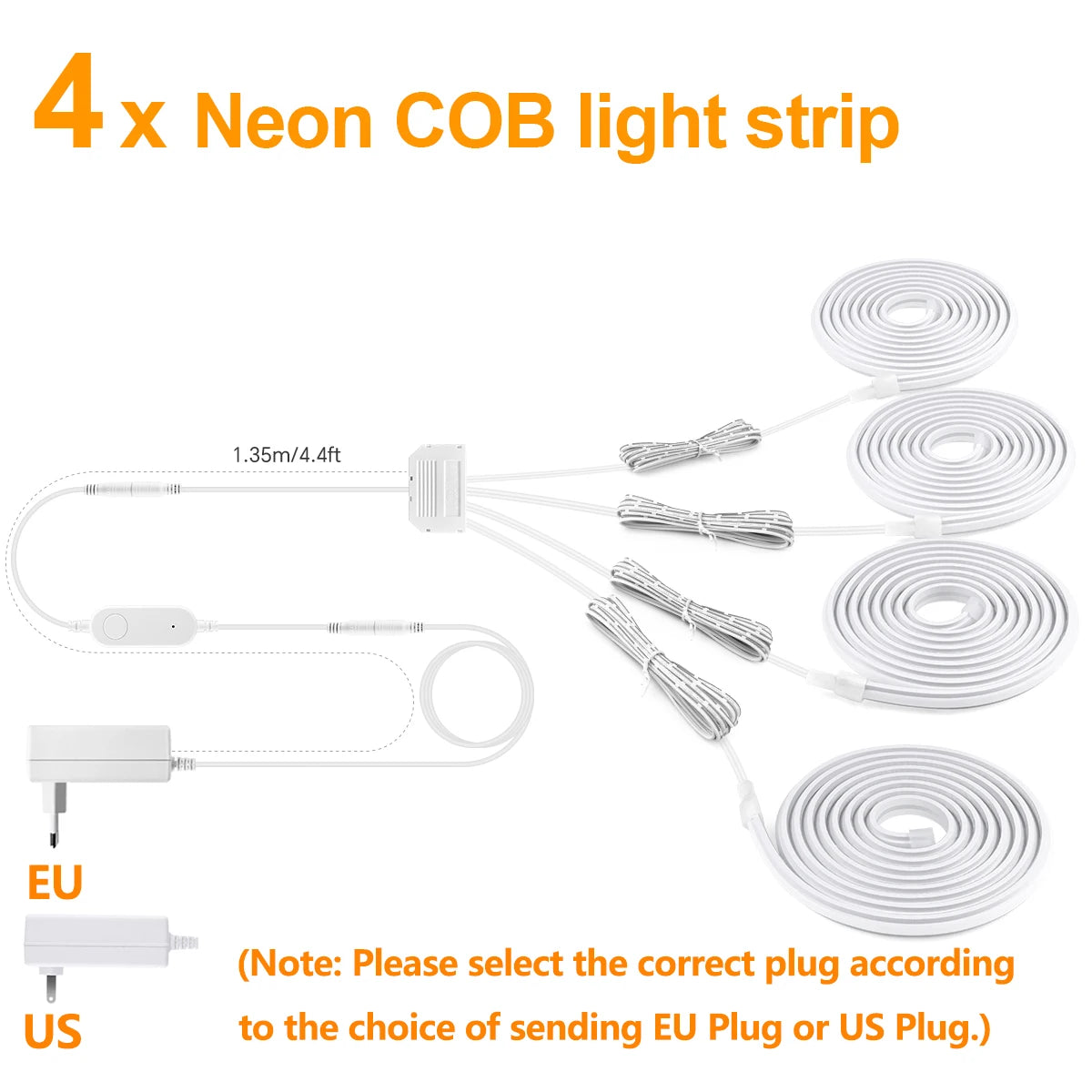 Living Room TV Wall Backlight Decor Neon Lamp Tape 2/4/6pcs COB LED Strip Light Work With Zigbee Tuya/Smart Life App Control 24V Oasis Select 4x Neon Tape 2M 6.56FT USA Power Plug|Warm White