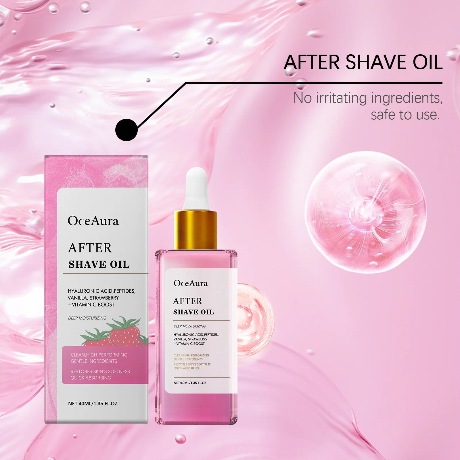 OceAura Strawberry Vanilla After Shave Oil – Soothing 40ml After Shave Oil Oasis Select