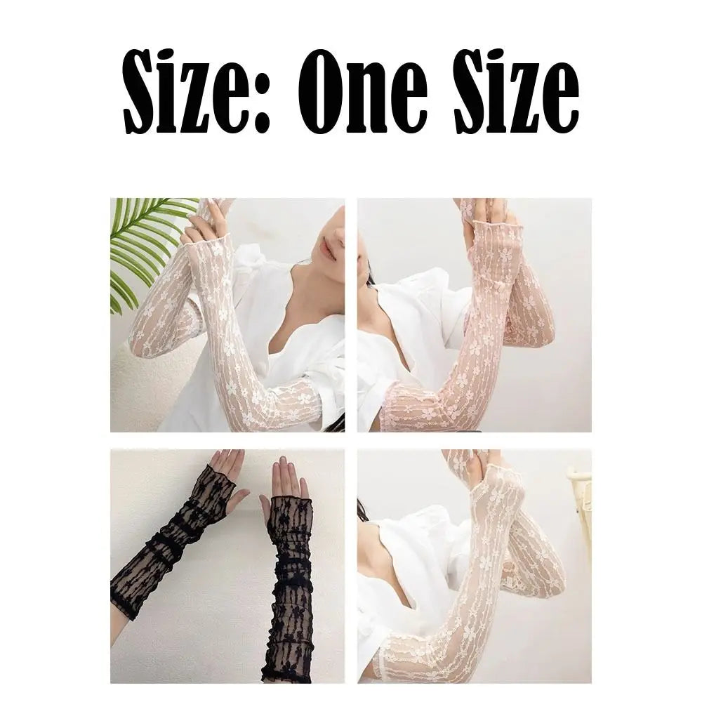 Fashion Lace Sunscreen Sleeve UV Protection Fingerless Driving Gloves Thin Women Arm Cover Summer Oasis Select