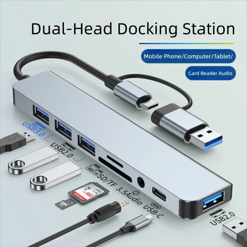 8 in 1 USB Type-C HUB with Splitter Card Reader USB 3.0 USB 2.0 SD/TF Splitter Card Reader Docking Station for HUAWEI Xiaomi PC Oasis Select