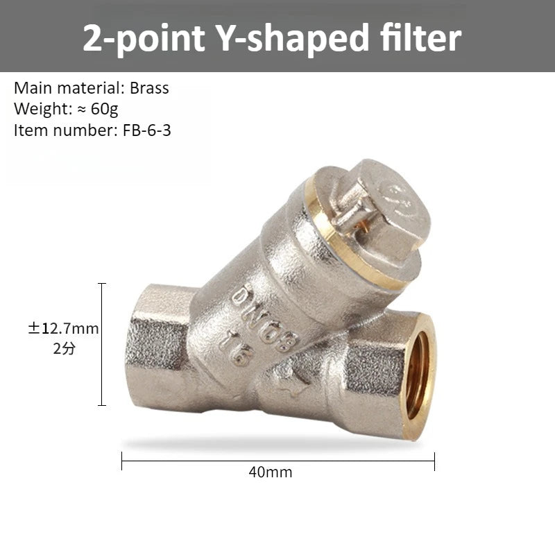 Brass Y-shaped Thickened Filter 2/3/4/6 Points DN8 10 15 20 25 32 40 50 BSP Internal Thread, Used for Water Filter Ball Valve Oasis Select 2 points DN8 Y-strainer