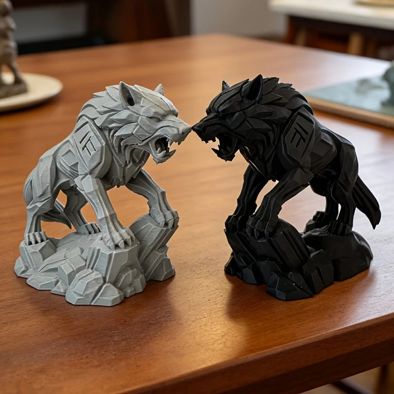 Geometric Black Wolf Figurine - Abstract Faceted Wolf Sculpture Modern Predator Statue for Desk Home Decor Gift Oasis Select