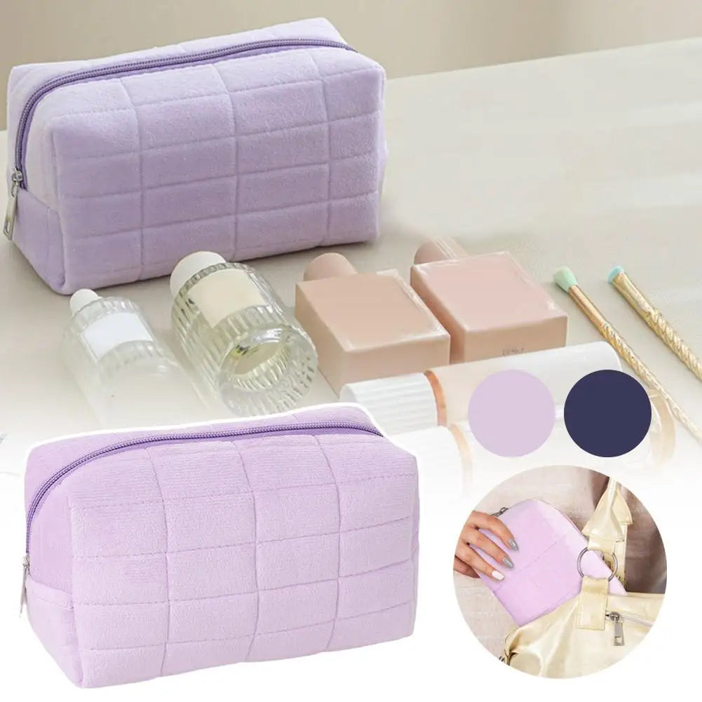 Plush Velvet Makeup Bag – Portable Zipper Cosmetic Travel Pouch