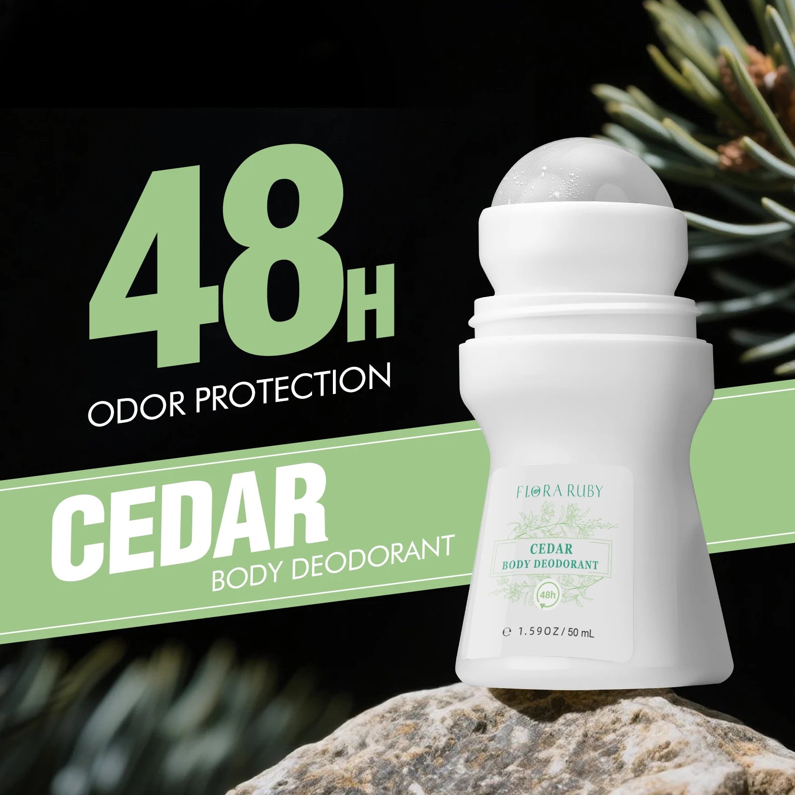 1 PC Flora Ruby Light Green Series Deodorant Roll On w omen's and men all-purpose Deodorant Roll Aluminum Free easy to carry a Oasis Select Cedar