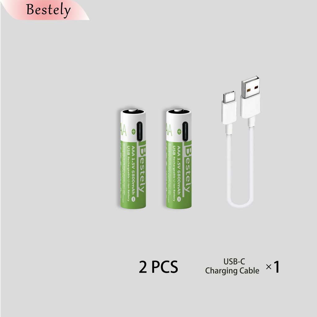 New 1.5v AAA Rechargeable Lithium Batteries 6800mAh Capacity,Type-C USB AAA Li-ion Battery 2000 times cycle with cable for free Oasis Select 2 pcs AAA Batteries